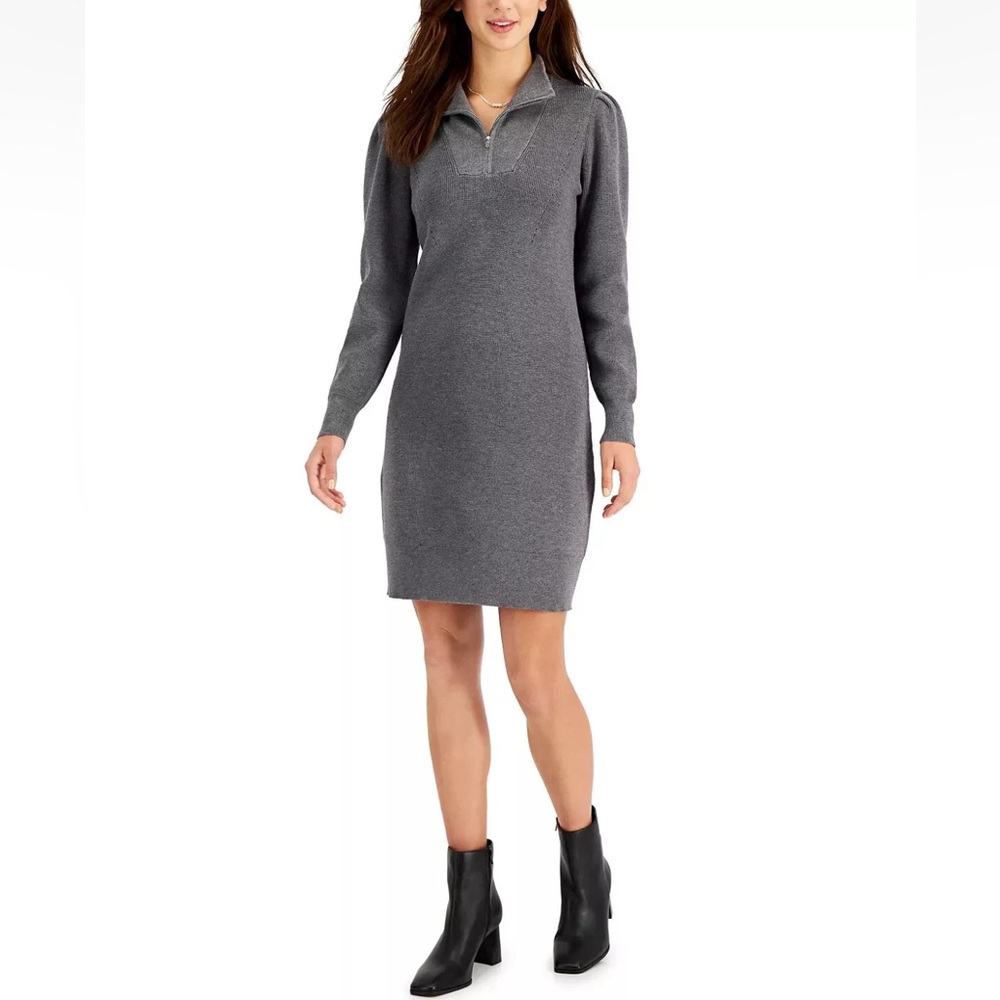 NWT! Just Taylor Women's Grey Knit Sweater Dress ¼ Zip